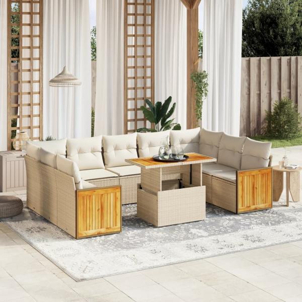 ARDEBO.de - 10-tlg. Garten-Sofagarnitur mit Kissen Beige Poly Rattan