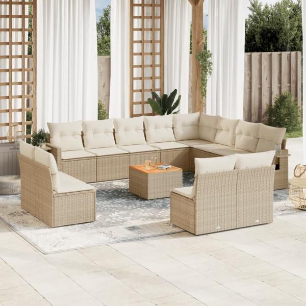 ARDEBO.de - 13-tlg. Garten-Sofagarnitur mit Kissen Beige Poly Rattan