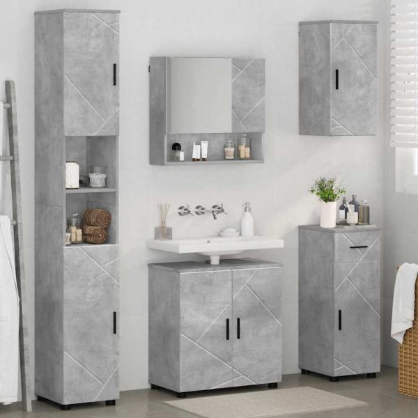 Badezimmermöbel-Set 5 stk. Beton Grau 61 x 35 x 64 cm
