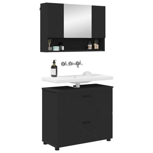 Badezimmermöbel-Set 2 stk. Schwarz 76,5 x 35 x 64 cm