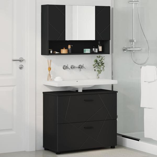 Badezimmermöbel-Set 2 stk. Schwarz 76,5 x 35 x 64 cm