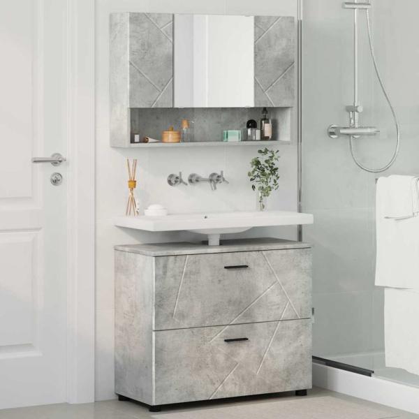 Badezimmermöbel-Set 2 stk. Beton Grau 76,5 x 35 x 64 cm