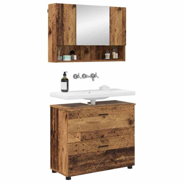 Badezimmermöbel-Set 2 stk. Altholz 76,5 x 35 x 64 cm