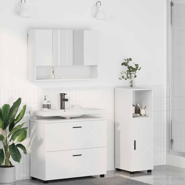 ARDEBO.de - Badezimmermöbel-Set 3 Stk. Weiß Sperrholz und Metall