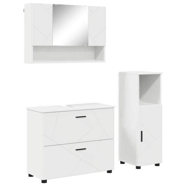 Badezimmermöbel-Set 3 Stk. Weiß Sperrholz und Metall
