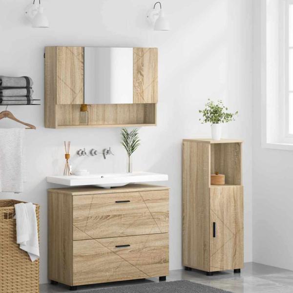 Badezimmermöbel-Set 3 stk. Sonoma-Eiche 76,5 x 35 x 64 cm