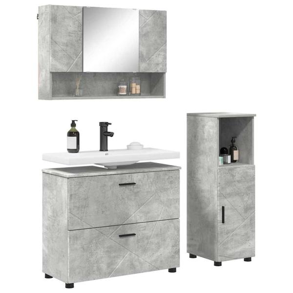 Badezimmermöbel-Set 3 stk. Beton Grau 76,5 x 35 x 64 cm