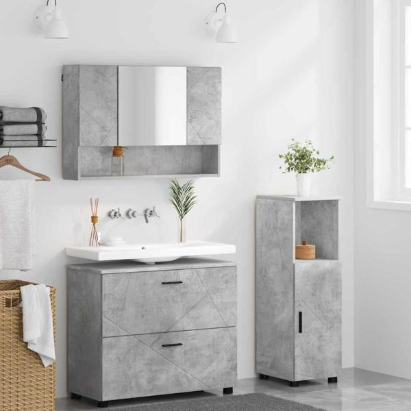 Badezimmermöbel-Set 3 stk. Beton Grau 76,5 x 35 x 64 cm