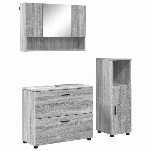 Badezimmermöbel-Set 3 stk. Graues Sonoma 76,5 x 35 x 64 cm