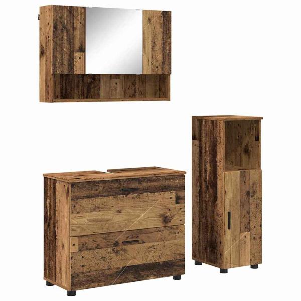 Badezimmermöbel-Set 3 stk. Altholz 76,5 x 35 x 64 cm