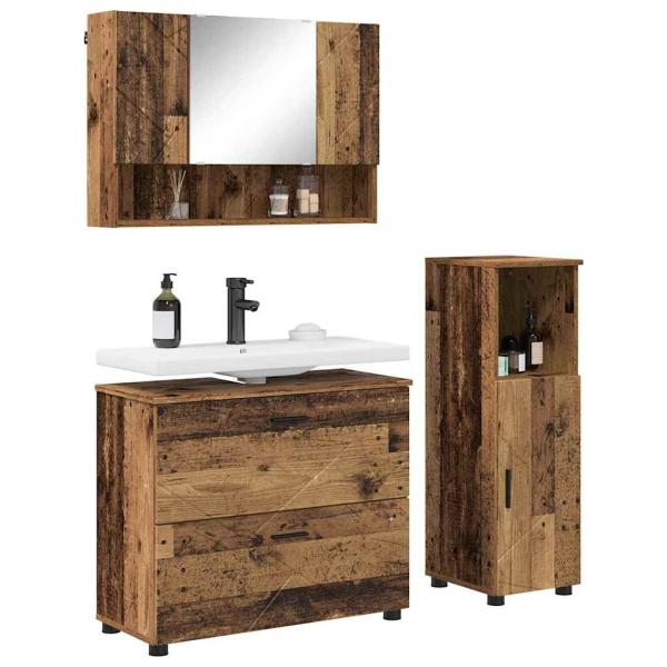 Badezimmermöbel-Set 3 stk. Altholz 76,5 x 35 x 64 cm