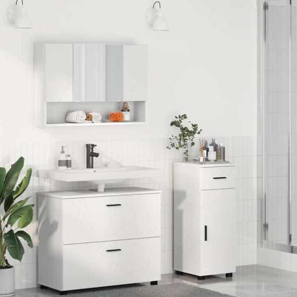 ARDEBO.de - Badezimmermöbel-Set 3 Stk. Weiß Sperrholz und Metall
