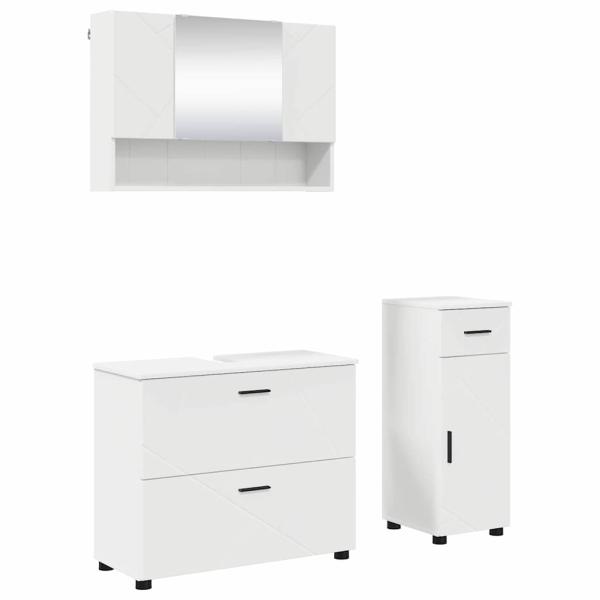 Badezimmermöbel-Set 3 Stk. Weiß Sperrholz und Metall