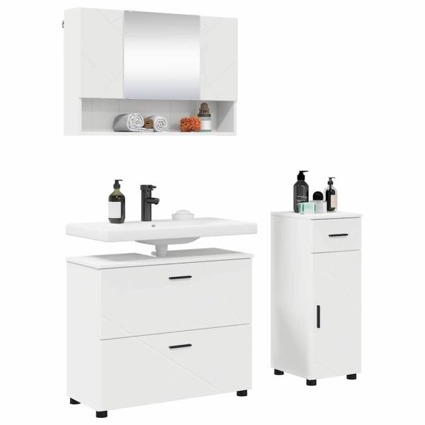 Badezimmermöbel-Set 3 Stk. Weiß Sperrholz und Metall