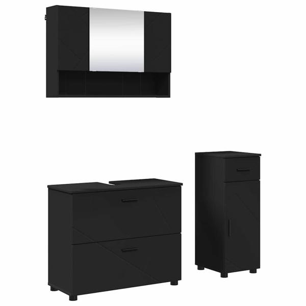 Badezimmermöbel-Set 3 stk. Schwarz 76,5 x 35 x 64 cm