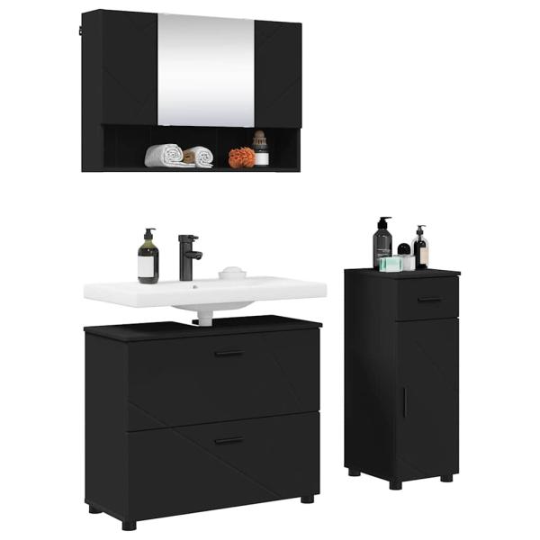 Badezimmermöbel-Set 3 stk. Schwarz 76,5 x 35 x 64 cm