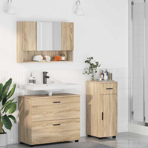 ARDEBO.de - Badezimmermöbel-Set 3 stk. Sonoma-Eiche 76,5 x 35 x 64 cm