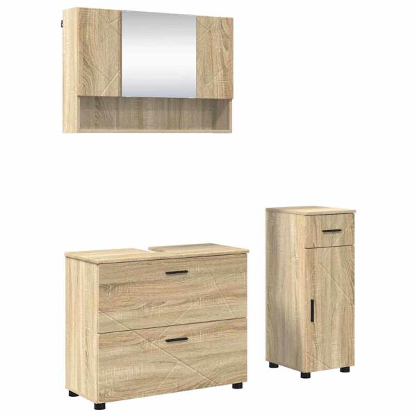 Badezimmermöbel-Set 3 stk. Sonoma-Eiche 76,5 x 35 x 64 cm