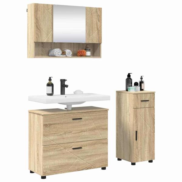 Badezimmermöbel-Set 3 stk. Sonoma-Eiche 76,5 x 35 x 64 cm