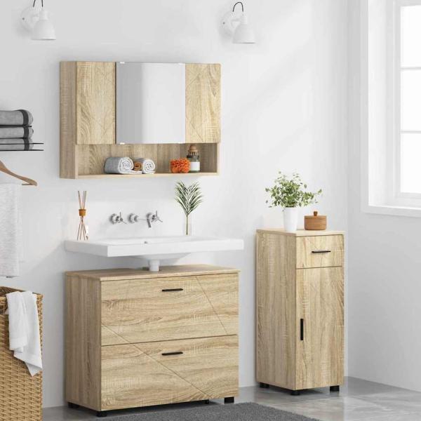 Badezimmermöbel-Set 3 stk. Sonoma-Eiche 76,5 x 35 x 64 cm