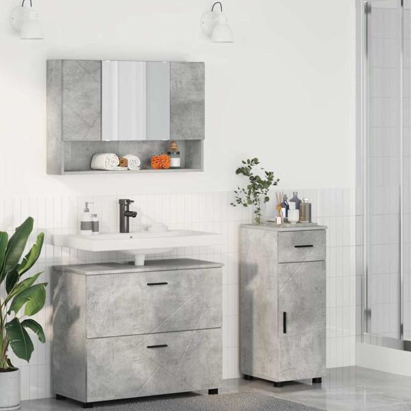 ARDEBO.de - Badezimmermöbel-Set 3 stk. Beton Grau 76,5 x 35 x 64 cm