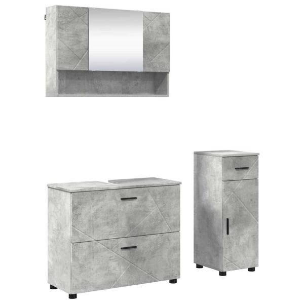 Badezimmermöbel-Set 3 stk. Beton Grau 76,5 x 35 x 64 cm