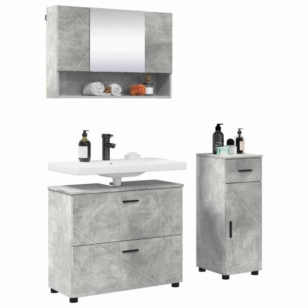 Badezimmermöbel-Set 3 stk. Beton Grau 76,5 x 35 x 64 cm