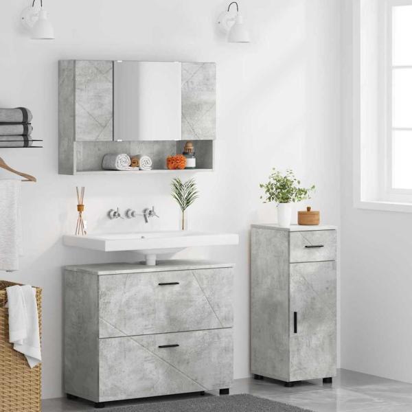 Badezimmermöbel-Set 3 stk. Beton Grau 76,5 x 35 x 64 cm