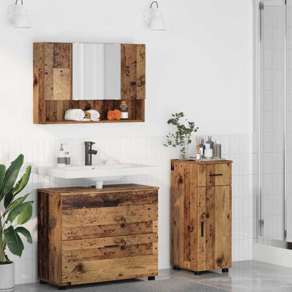 ARDEBO.de - Badezimmermöbel-Set 3 Stk. Altholz Sperrholz und Metall