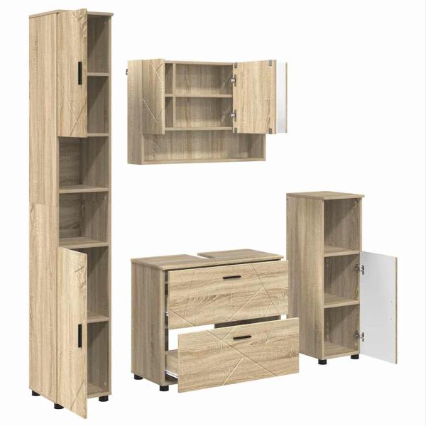 Badezimmermöbel-Set 4 stk. Sonoma-Eiche 35 x 30 x 192 cm