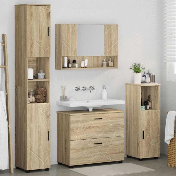 Badezimmermöbel-Set 4 stk. Sonoma-Eiche 35 x 30 x 192 cm