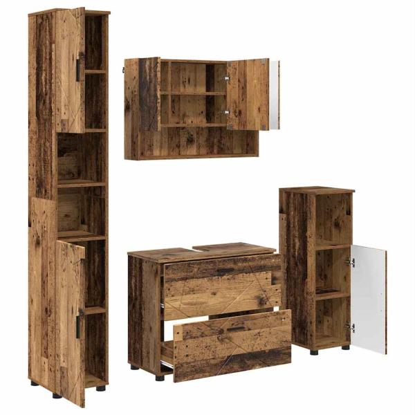 Badezimmermöbel-Set 4 stk. Altholz 35 x 30 x 192 cm