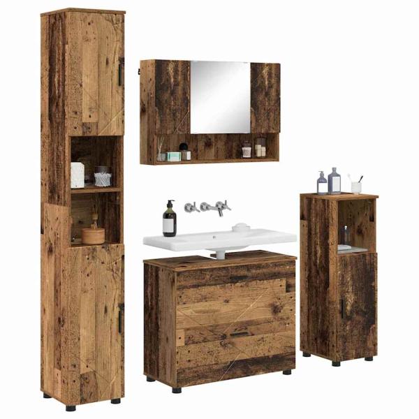 Badezimmermöbel-Set 4 stk. Altholz 35 x 30 x 192 cm