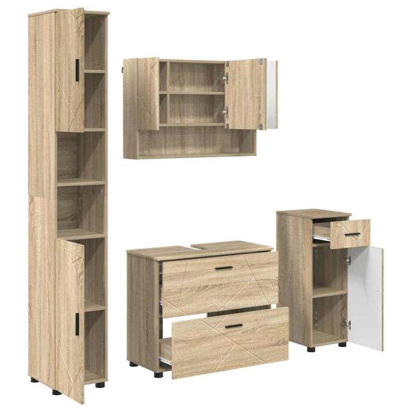 Badezimmermöbel-Set 4 stk. Sonoma-Eiche 35 x 30 x 192 cm