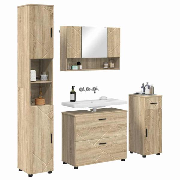 Badezimmermöbel-Set 4 stk. Sonoma-Eiche 35 x 30 x 192 cm