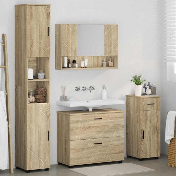 Badezimmermöbel-Set 4 stk. Sonoma-Eiche 35 x 30 x 192 cm