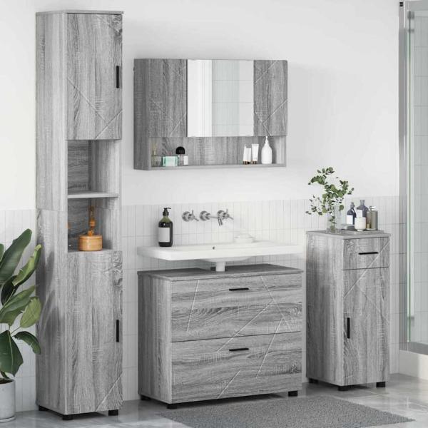 ARDEBO.de - Badezimmermöbel-Set 4 stk. Graues Sonoma 35 x 30 x 192 cm