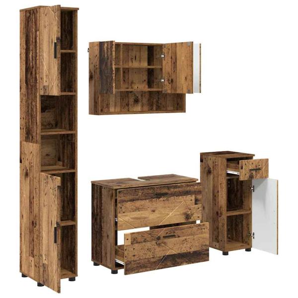 Badezimmermöbel-Set 4 stk. Altholz 35 x 30 x 192 cm