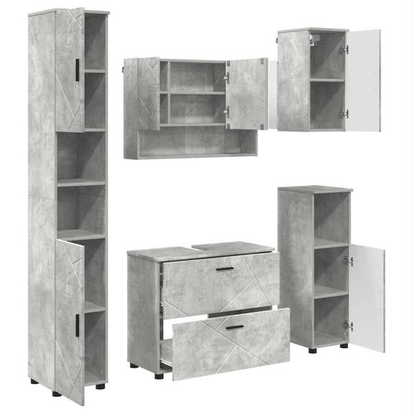Badezimmermöbel-Set 5 stk. Beton Grau 35 x 30 x 192 cm