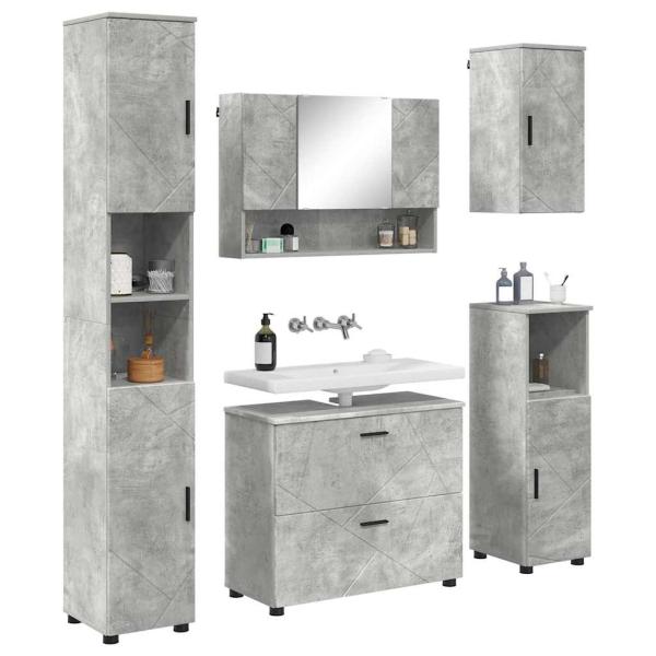 Badezimmermöbel-Set 5 stk. Beton Grau 35 x 30 x 192 cm