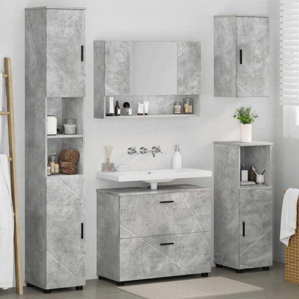 Badezimmermöbel-Set 5 stk. Beton Grau 35 x 30 x 192 cm