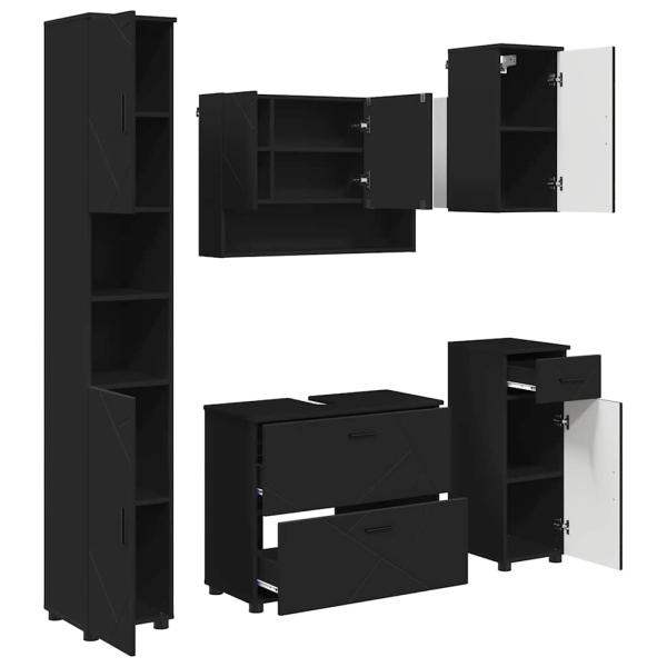 Badezimmermöbel-Set 5 stk. Schwarz 35 x 30 x 192 cm