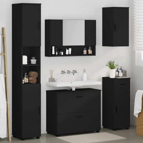 Badezimmermöbel-Set 5 stk. Schwarz 35 x 30 x 192 cm