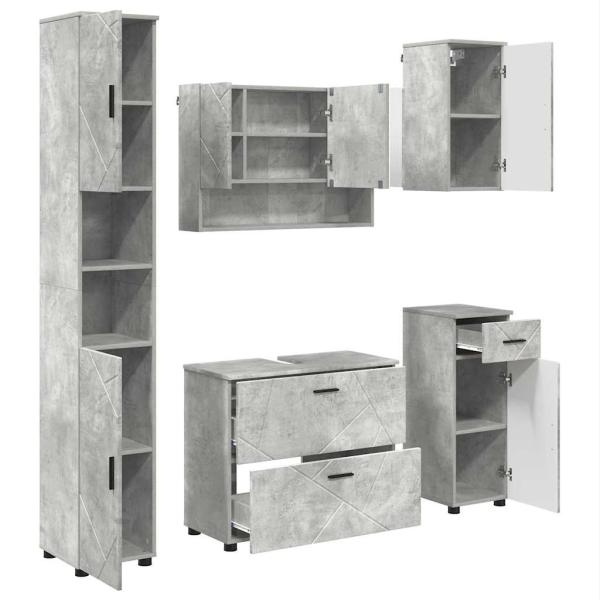 Badezimmermöbel-Set 5 stk. Beton Grau 35 x 30 x 192 cm
