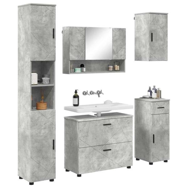 Badezimmermöbel-Set 5 stk. Beton Grau 35 x 30 x 192 cm