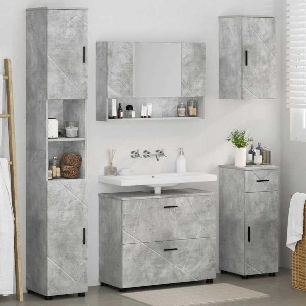 Badezimmermöbel-Set 5 stk. Beton Grau 35 x 30 x 192 cm