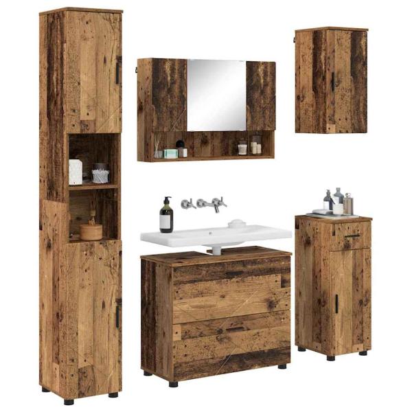 Badezimmermöbel-Set 5 stk. Altholz 35 x 30 x 192 cm