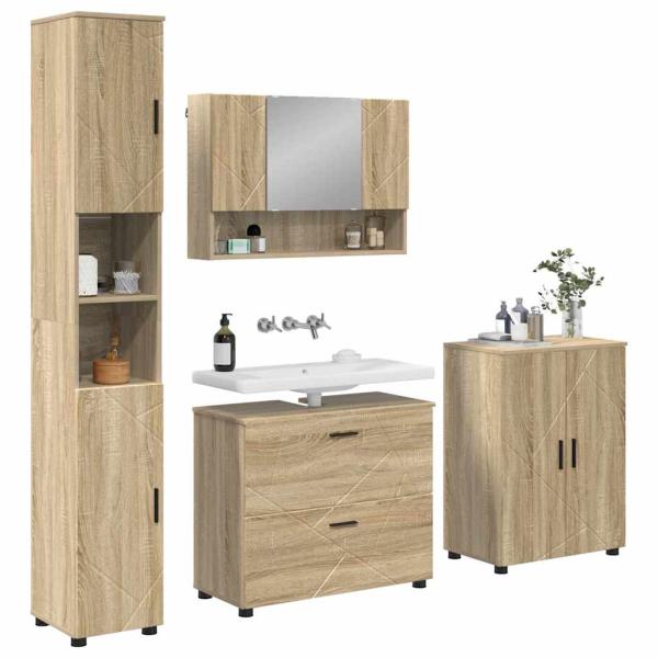Badezimmermöbel-Set 4 stk. Sonoma-Eiche 35 x 30 x 192 cm