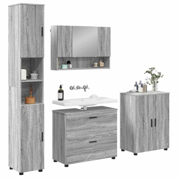 Badezimmermöbel-Set 4 stk. Graues Sonoma 35 x 30 x 192 cm