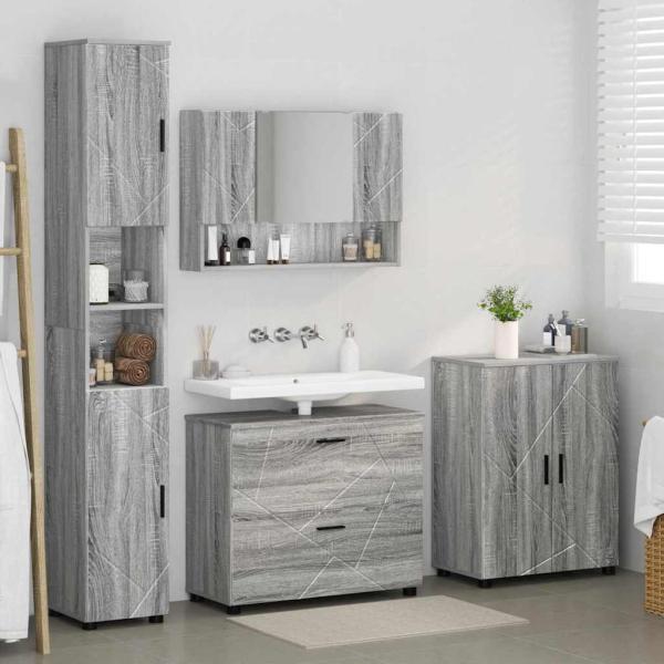Badezimmermöbel-Set 4 stk. Graues Sonoma 35 x 30 x 192 cm